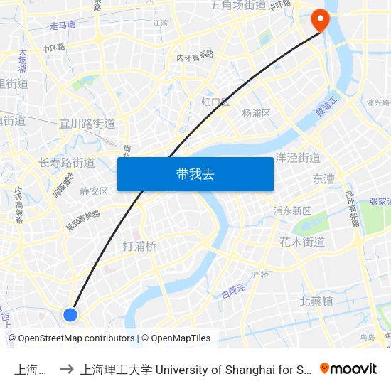上海体育馆 to 上海理工大学 University of Shanghai for Science and Technology map