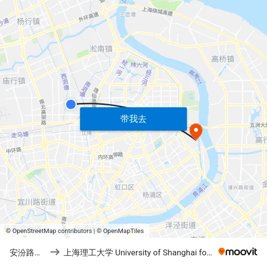 安汾路江杨南路 to 上海理工大学 University of Shanghai for Science and Technology map