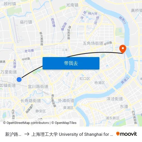 新沪路新村路 to 上海理工大学 University of Shanghai for Science and Technology map