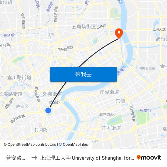 普安路延安东路 to 上海理工大学 University of Shanghai for Science and Technology map