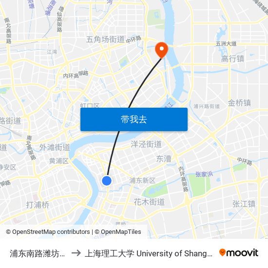 浦东南路潍坊路(第一八佰伴) to 上海理工大学 University of Shanghai for Science and Technology map