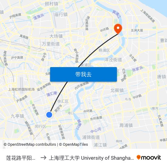 莲花路平阳路(古美八村) to 上海理工大学 University of Shanghai for Science and Technology map