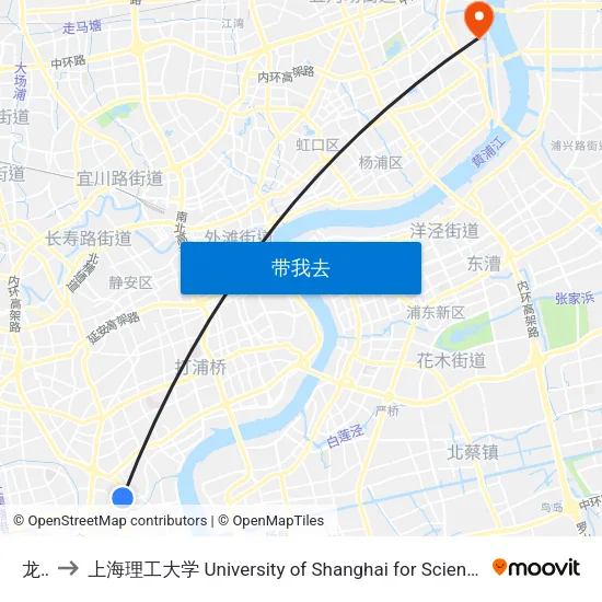 龙华 to 上海理工大学 University of Shanghai for Science and Technology map