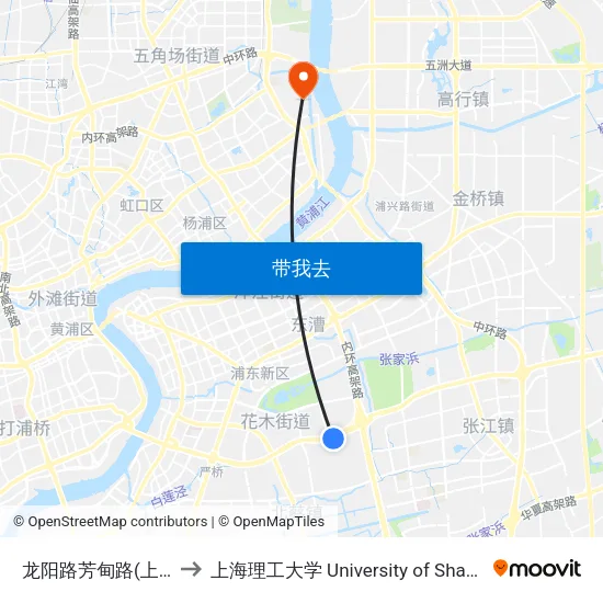 龙阳路芳甸路(上海新国际博览中心) to 上海理工大学 University of Shanghai for Science and Technology map