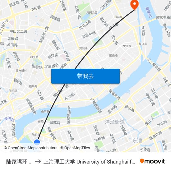 陆家嘴环路拾步街 to 上海理工大学 University of Shanghai for Science and Technology map