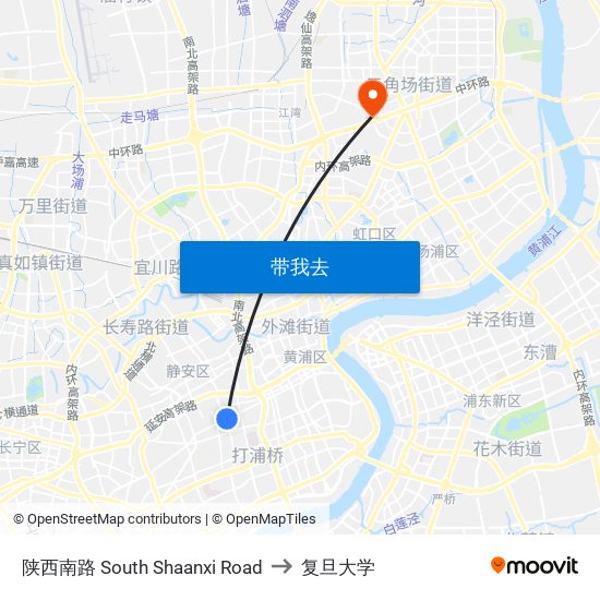 陕西南路 South Shaanxi Road to 复旦大学 map