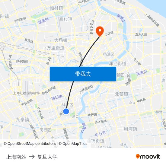 上海南站 to 复旦大学 map
