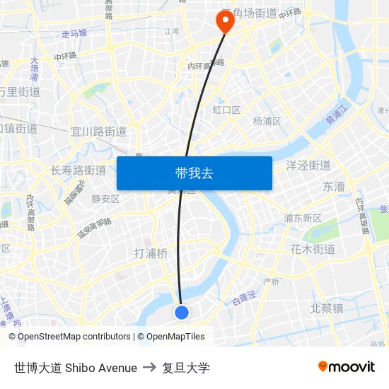 世博大道 Shibo Avenue to 复旦大学 map
