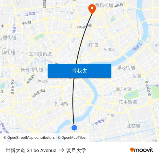 世博大道 Shibo Avenue to 复旦大学 map