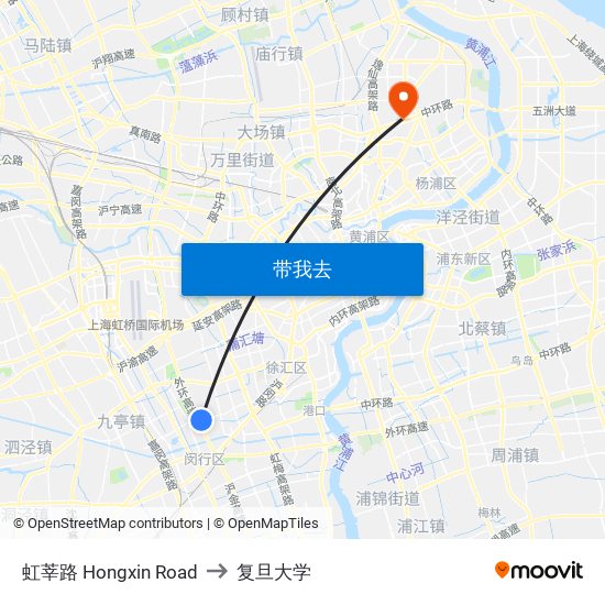 虹莘路 Hongxin Road to 复旦大学 map