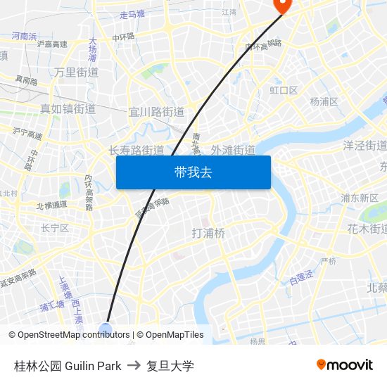 桂林公园 Guilin Park to 复旦大学 map