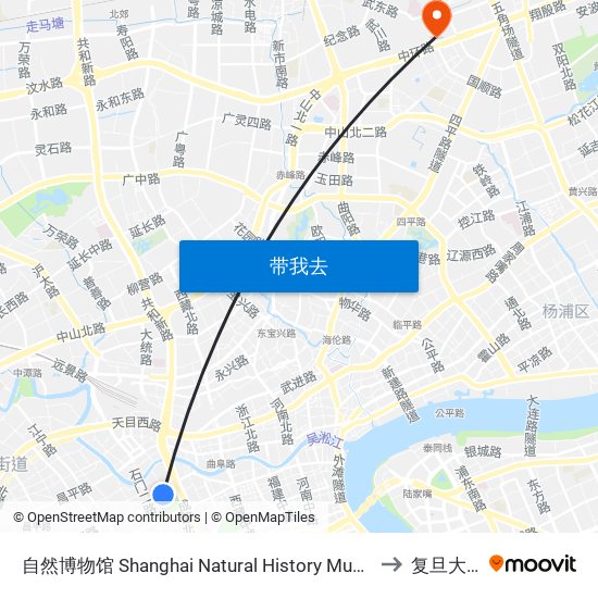 自然博物馆 Shanghai Natural History Museum to 复旦大学 map
