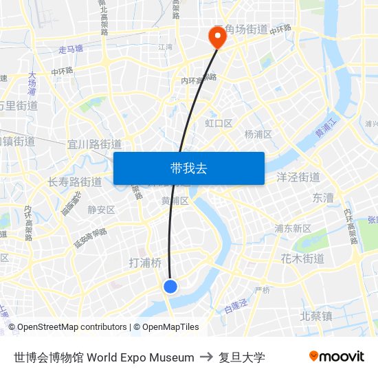 世博会博物馆 World Expo Museum to 复旦大学 map