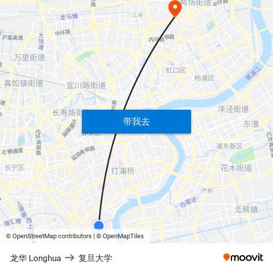 龙华 Longhua to 复旦大学 map