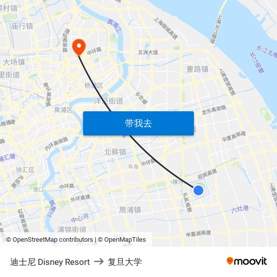 迪士尼 Disney Resort to 复旦大学 map