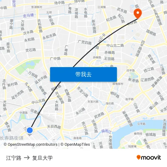 江宁路 to 复旦大学 map