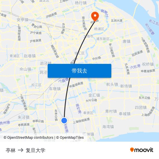 亭林 to 复旦大学 map
