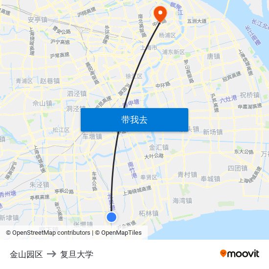 金山园区 to 复旦大学 map