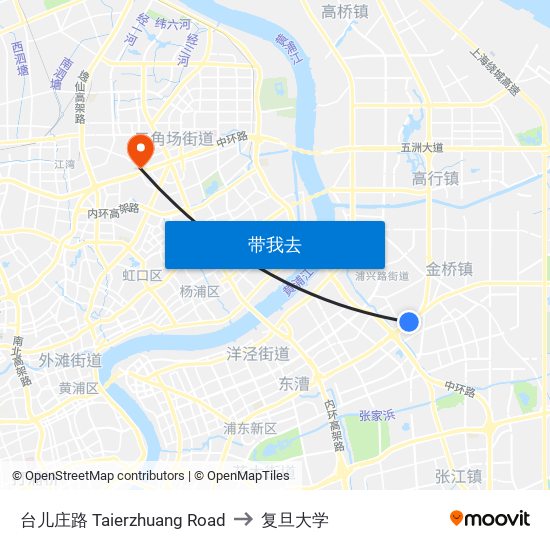 台儿庄路 Taierzhuang Road to 复旦大学 map