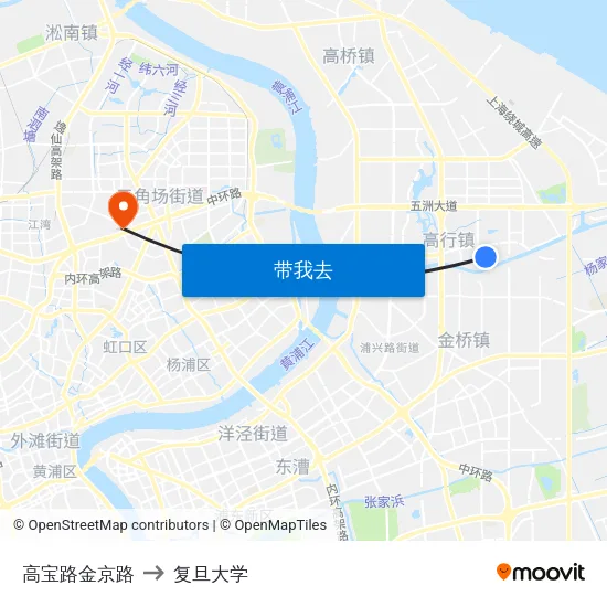 高宝路金京路 to 复旦大学 map