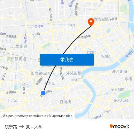 镇宁路 to 复旦大学 map