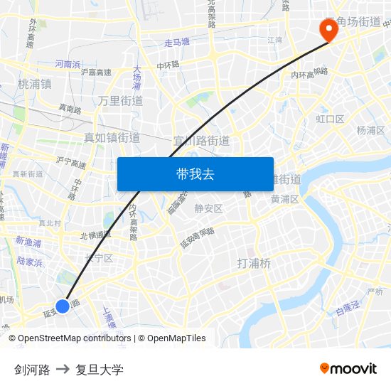 剑河路 to 复旦大学 map