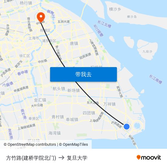 方竹路(建桥学院北门) to 复旦大学 map