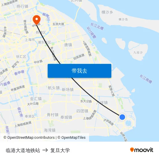 临港大道地铁站 to 复旦大学 map
