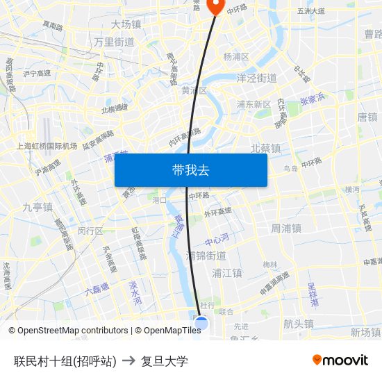 联民村十组(招呼站) to 复旦大学 map