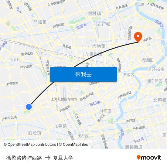 徐盈路诸陆西路 to 复旦大学 map