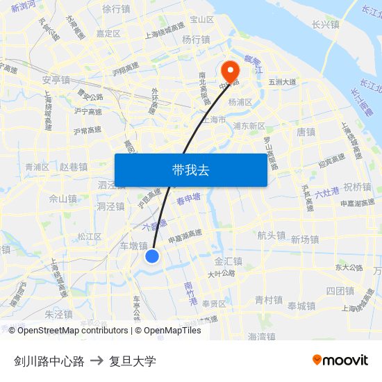 剑川路中心路 to 复旦大学 map