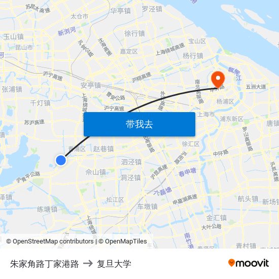 朱家角路丁家港路 to 复旦大学 map