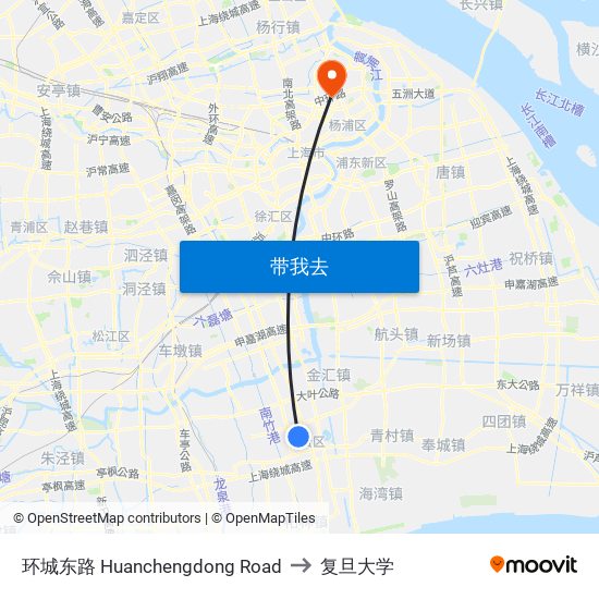 环城东路 Huanchengdong Road to 复旦大学 map