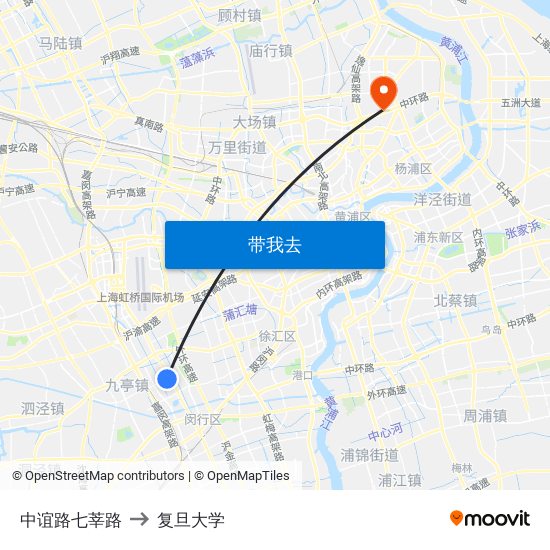 中谊路七莘路 to 复旦大学 map