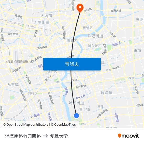 浦雪南路竹园西路 to 复旦大学 map