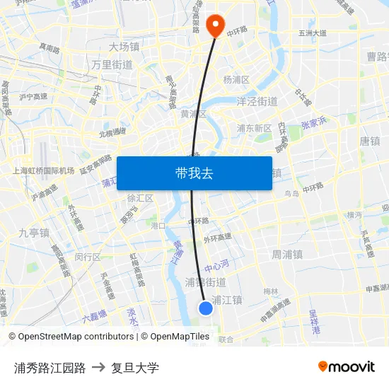 浦秀路江园路 to 复旦大学 map
