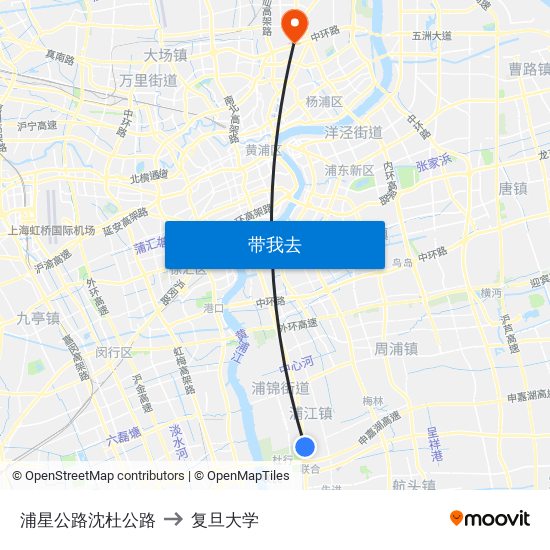 浦星公路沈杜公路 to 复旦大学 map