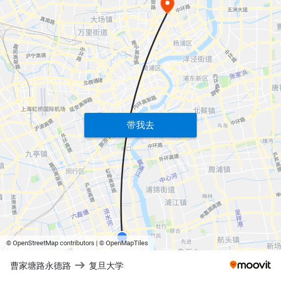 曹家塘路永德路 to 复旦大学 map