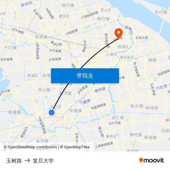 玉树路 to 复旦大学 map