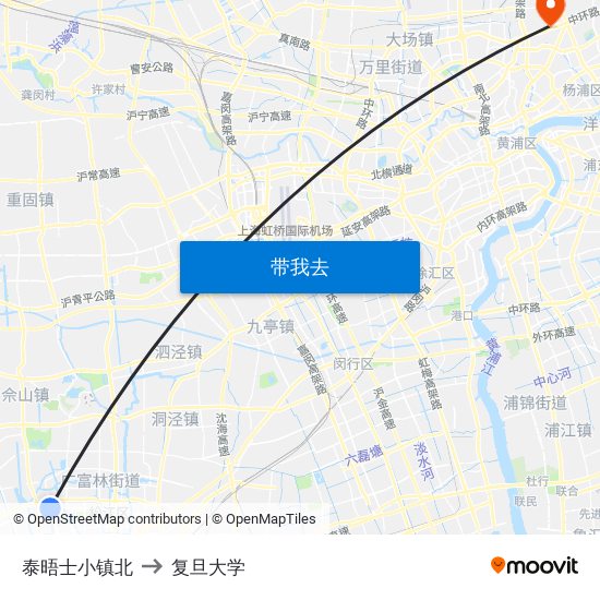 泰晤士小镇北 to 复旦大学 map