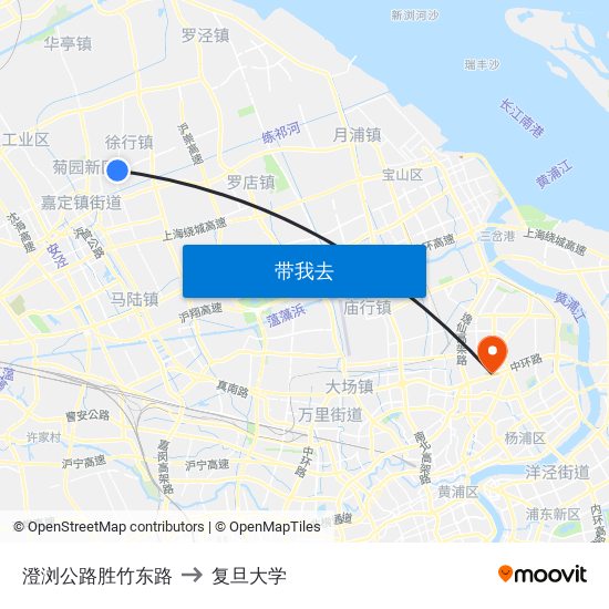 澄浏公路胜竹东路 to 复旦大学 map