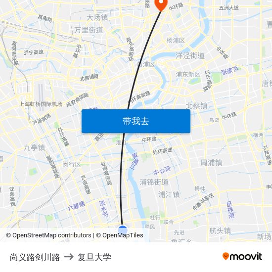 尚义路剑川路 to 复旦大学 map