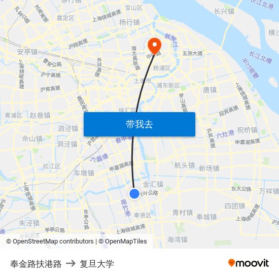 奉金路扶港路 to 复旦大学 map