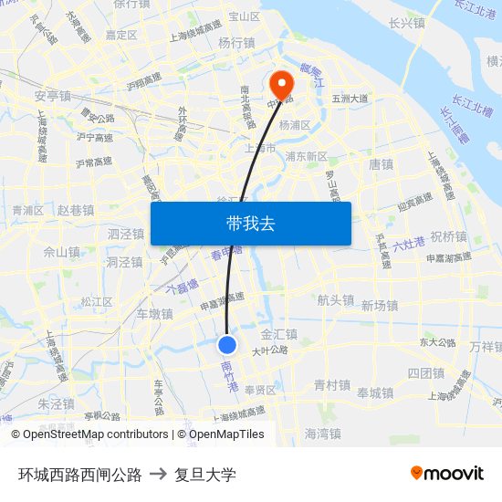 环城西路西闸公路 to 复旦大学 map