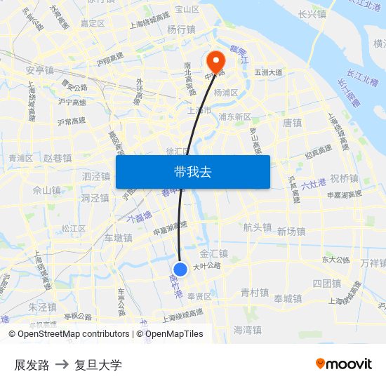 展发路 to 复旦大学 map