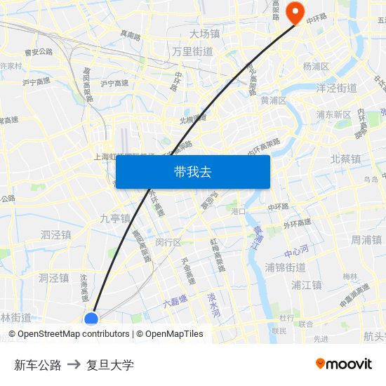 新车公路 to 复旦大学 map