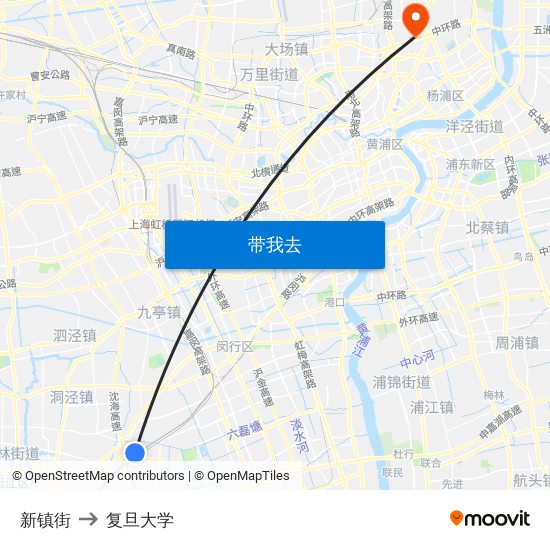 新镇街 to 复旦大学 map