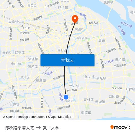 陈桥路奉浦大道 to 复旦大学 map