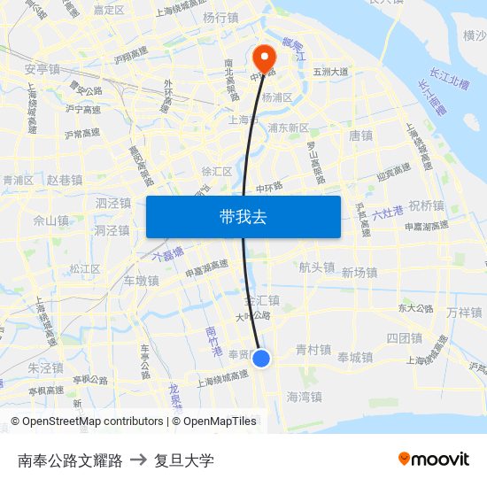 南奉公路文耀路 to 复旦大学 map