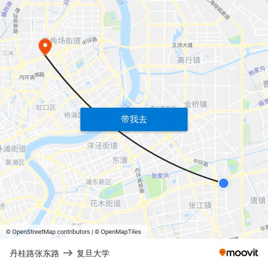丹桂路张东路 to 复旦大学 map